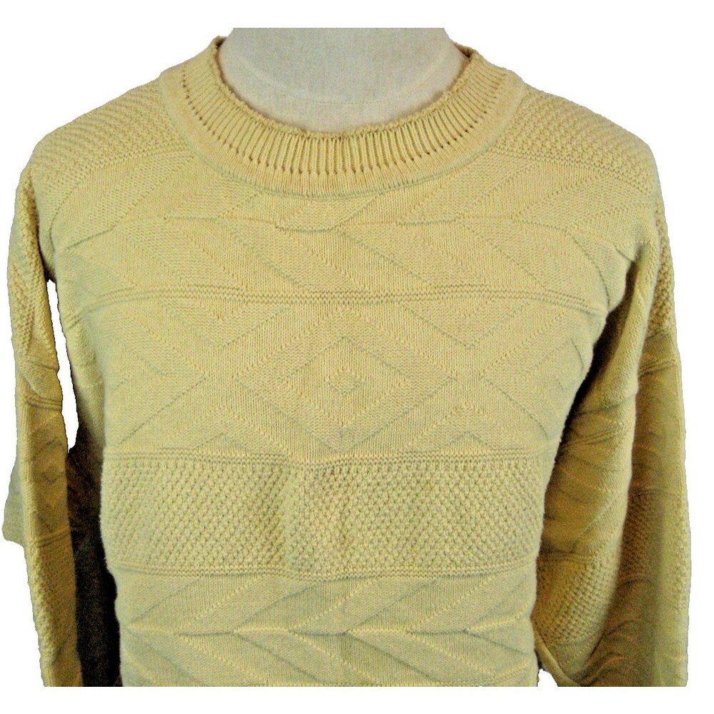 Mens Vintage Par Four Cream Geoknit Cotton Crewneck Pullover Golf Sweater sz XL